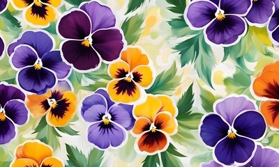 wallpaper representing pansies flowers
painted with oil paint