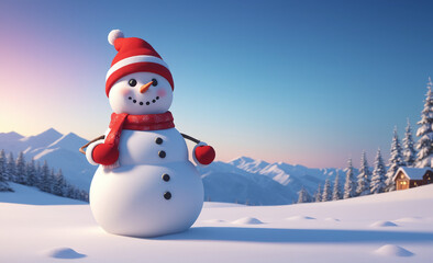 Obraz premium snowman with hat and scarf