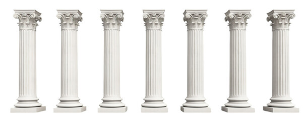 Set of white classic columns, cut out