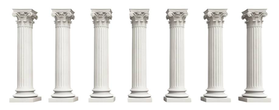 Set of white classic columns, cut out