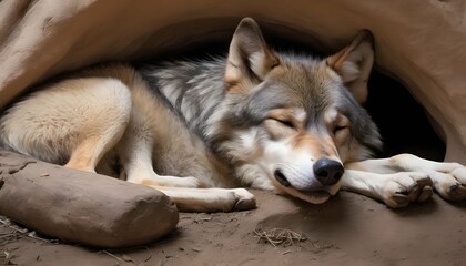A-Wolf-Sleeping-Peacefully-In-A-Den- 2