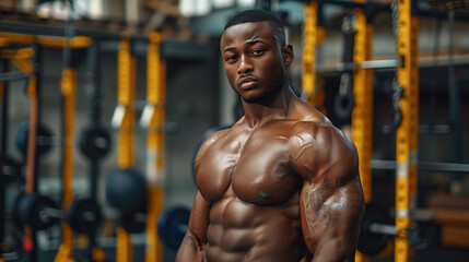 Fototapeta na wymiar muscular black guy at the gym