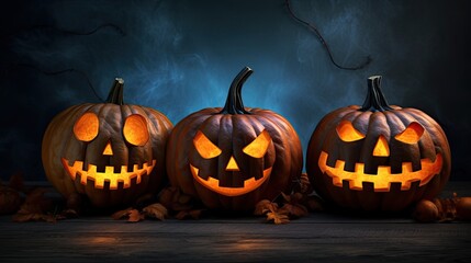 Halloween pumpkins on a dark background with a place for text