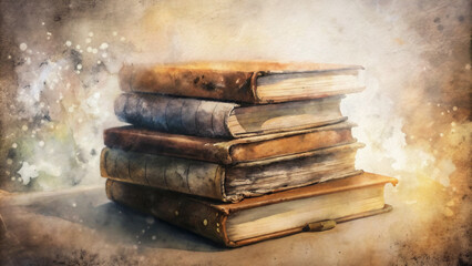  vintage watercolor graphics with a stack of old books