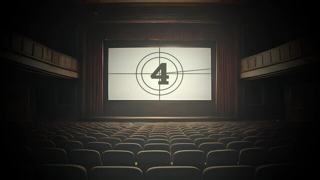 Empty cinema with countdown leader, Picture Start concept.