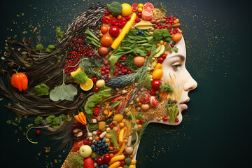 AI generated portrait of person made from fruit and vegetables concept on theme of healthy lifestyle