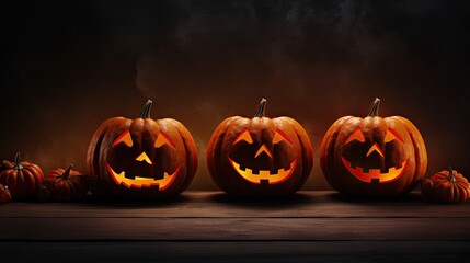 Halloween pumpkins on a dark background with a place for text