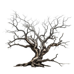 Standing alone majestic leafless tree, cut out