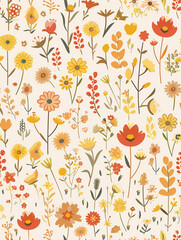 Fototapeta na wymiar Diverse floral elegance in seamless pattern for design. Various flowers, each rendered with vibrant colors and intricate details perfect for textiles, wallpapers, and print materials.