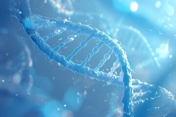 A closeup of the double helix structure in DNA, with light blue and white colors, representing genetic structure or pure heritage.  - obrazy, fototapety, plakaty
