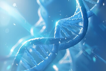A closeup of the double helix structure in DNA, with light blue and white colors, representing genetic structure or pure heritage. 