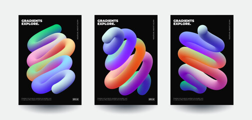 Wavy colorful shapes on black background. Trendy minimal covers. Futuristic design posters. Eps10 vector.