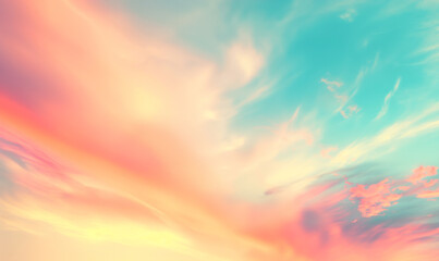 Beautiful blurred background sky in pastel colors of orange, pink and blue