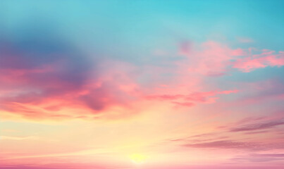 Naklejka na ściany i meble Beautiful blurred background sky in pastel colors of orange, pink and blue