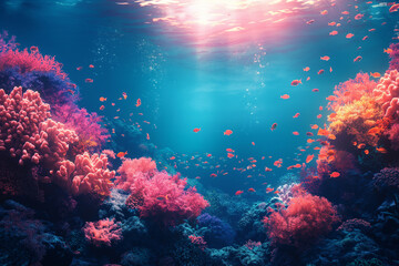 Fototapeta na wymiar Beautiful underwater scenery, different kinds of fish, and coral reefs