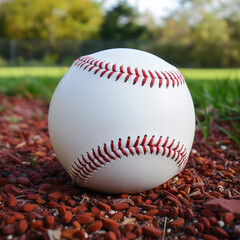 Baseball Ball on Blurred Outdoor Background. Clipart for sports projects.