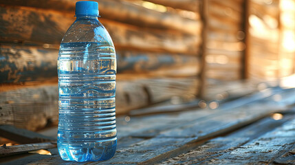 Transparent water bottle, crisp and eco-conscious, embodying hydration and portability. - obrazy, fototapety, plakaty