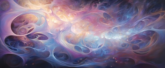 Gleaming tendrils of iridescent light swirling in an endless cosmic ballet, painting the void with kaleidoscopic splendor. - obrazy, fototapety, plakaty