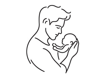 happy father's day continuous line art illustration. Baby and father