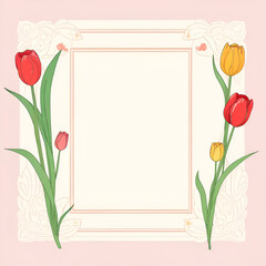 Tulip_flower_wedding_invitation_design_line_2D_illustration.Generative AI