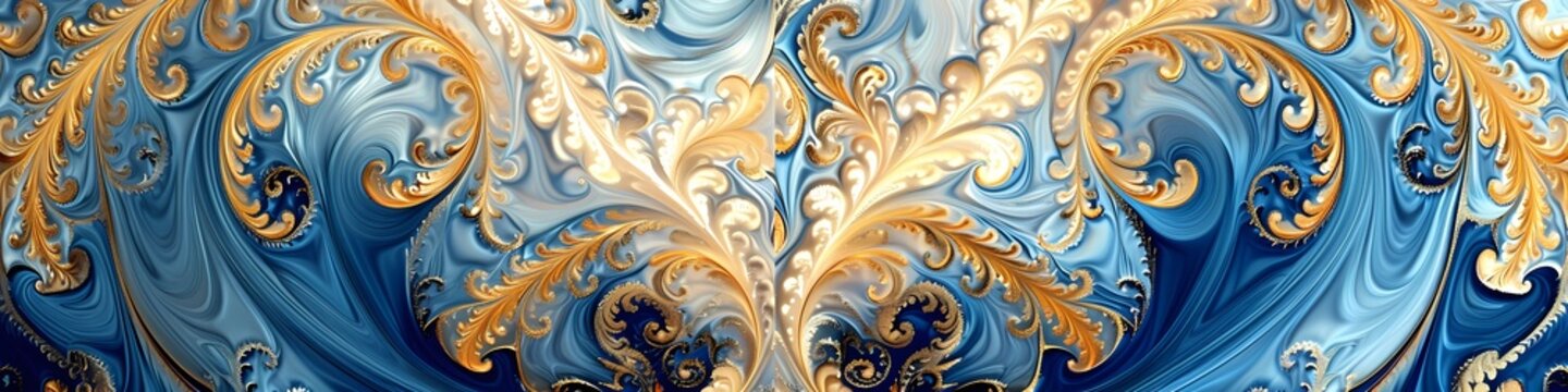 Radiant gold and blue intertwining in a luxurious abstract pattern, evoking opulence.