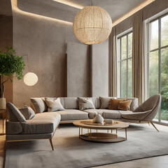 Inviting Warmth: Modern Living Room with Light Gray Furniture and a Blank Canvas for Creativity