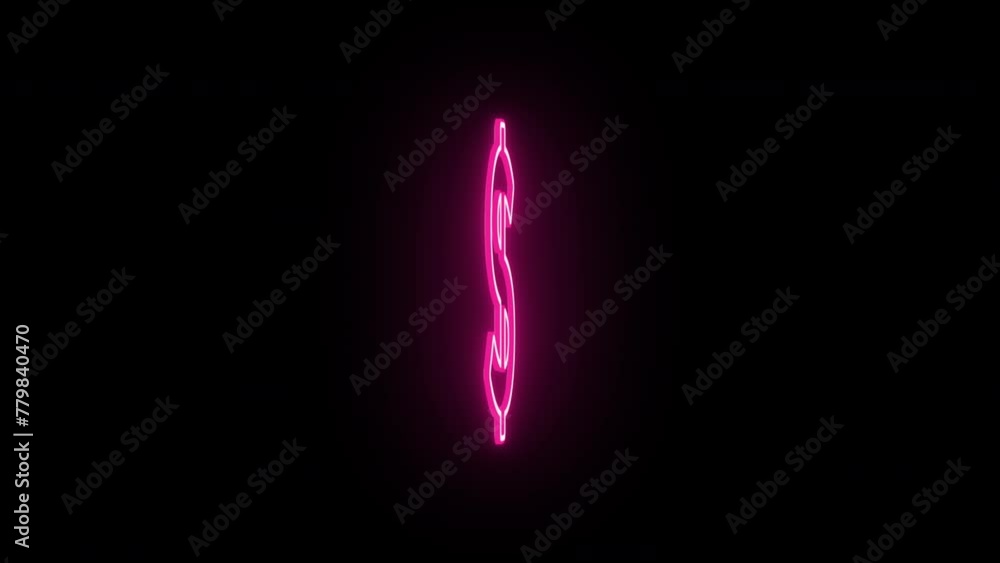 Wall mural neon dollar sign animation, half rotation forward backward. glowing neon 3d dollar icon, looped spin