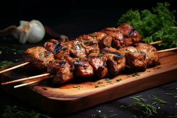 Tantalizing Pork skewers raw spices. Cuisine meal. Generate Ai