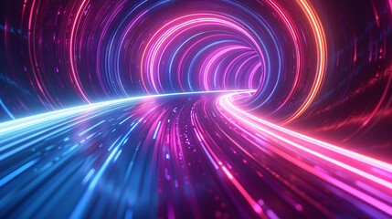 Technological glowing aperture background, colorful spiral coil graphic concept illustration on blue background