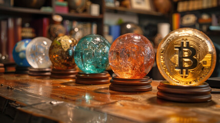 Bitcoin and cryptocurrency investing concept with graph. Bitcoin cryptocurrency coins. Trading on the cryptocurrency exchange. Trends in bitcoin exchange rates. Rise and fall chart of bitcoin.