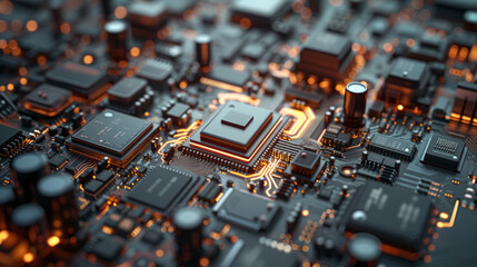 A close-up of a circuit bord, showcasing intricate electronic components