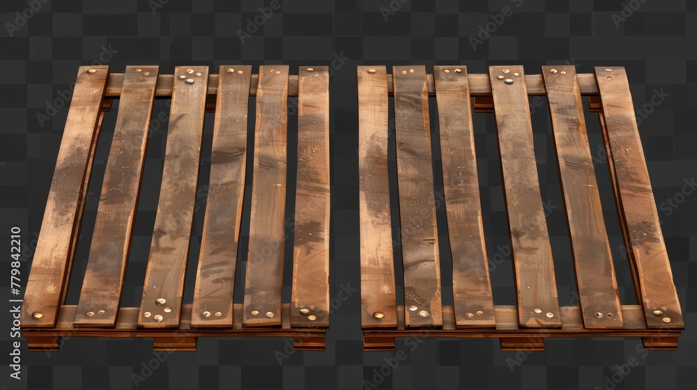 Poster The front and angle views of a wooden pallet show the trays that are used for loading and moving cargo. A wooden pallet is isolated on a transparent background. This is a realistic 3d modern