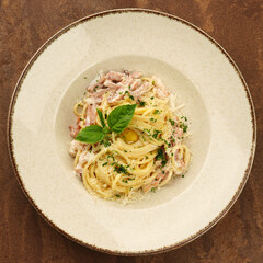 carbonara pasta flat lay