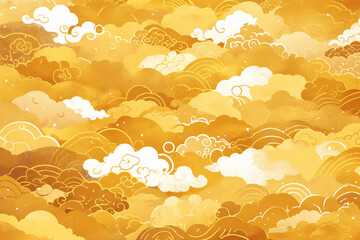 Classical Chinese style auspicious cloud texture background, golden auspicious cloud pattern festival celebration decoration - obrazy, fototapety, plakaty