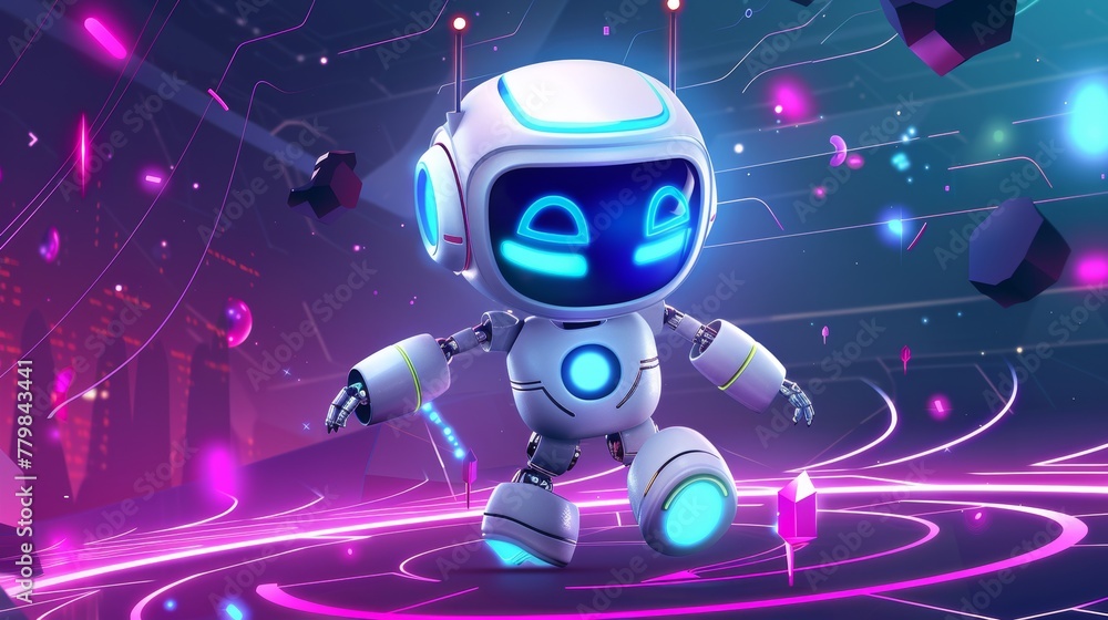 Poster ai technology posters featuring cute robot characters. robots integrate artificial intelligence into