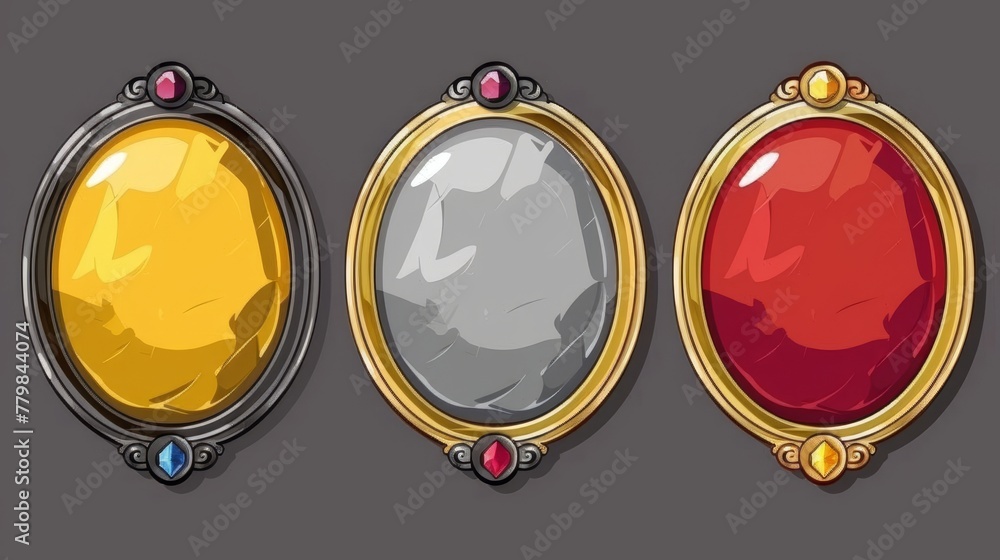 Aufkleber silver and gold circles with gems in a medieval style. modern illustration of ui elements with metal