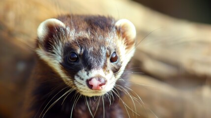 Fototapeta premium Ferret exploring its natural habitat while capturing the curiosity of onlookers in a wildlife setting