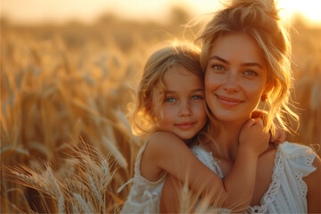 Foto madre e figlia, festa della mamma, tramonto sole - obrazy, fototapety, plakaty