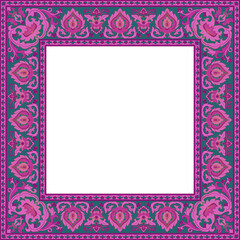 Oriental floral ornament. Pink and green design for frame, card, border. Vector pattern with place for your text, photo, book cover.