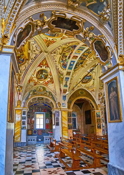 Spectacular Santa Maria Assunta Church, Madonna del Sasso Sanctuary, on March 26 in Orselina, Switzerland