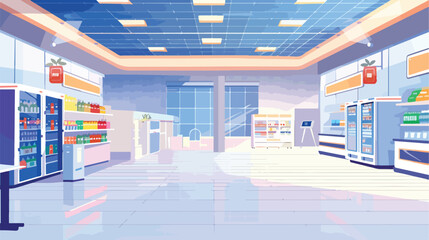Vector background of empty supermarket at morning line