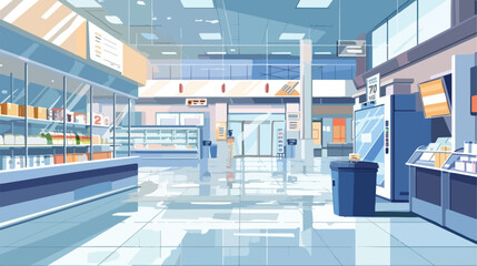Vector background of empty supermarket at morning line - obrazy, fototapety, plakaty
