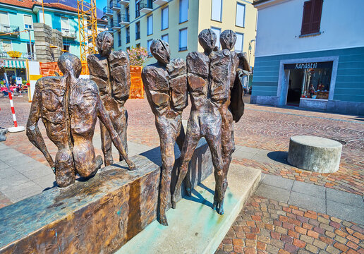 La Visita sculpture, Via dell'Ospedale, on March 26 in Locarno, Switzerland