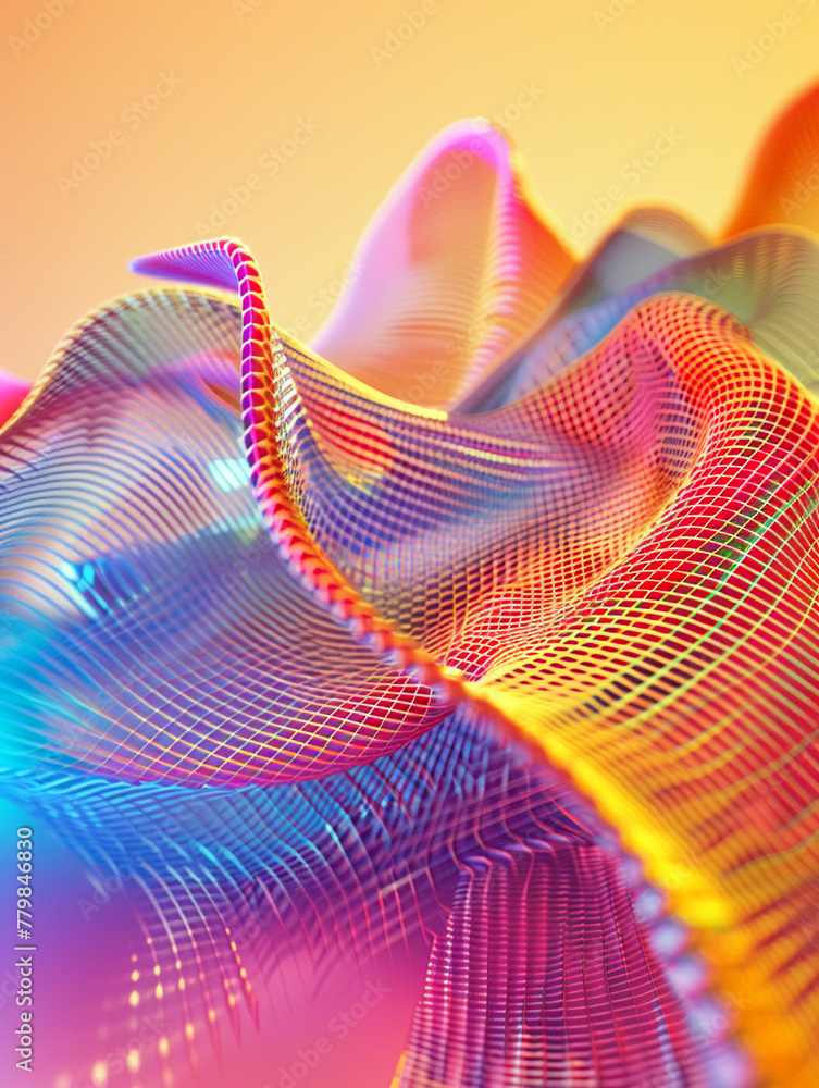 Poster abstract multicolored curve chart of soundwave on color background , 3d render, 3dcg, super detailed
