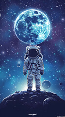 Astronaut standing on the moon against a space background illustration 