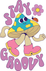 Retro groovy mushroom mascot 