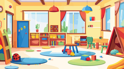 Vector cartoon illustration of empty kindergarten room