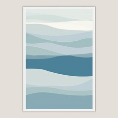 Abstract blue waves pattern in a minimalist style framed wall art.