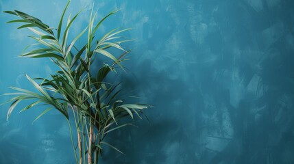 Fototapeta na wymiar Potted Plant Against Blue Wall