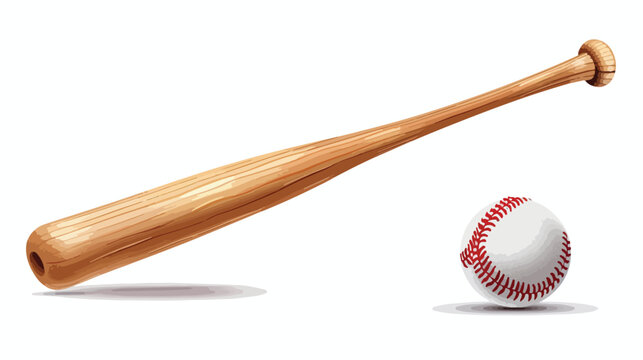 Vector illustration of baseball bat and ball flat vector